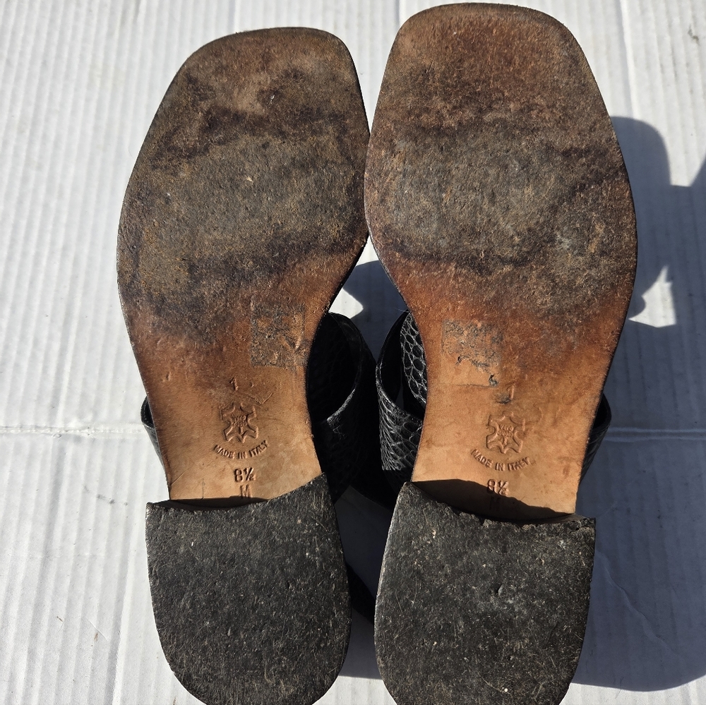 Brighton Y2K Black Square Toe Sandals Leather 8.5M Croc Pattern - Picture 8 of 11